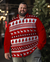Langarmhemd mit Weihnachtsmann-Rentier-Motiv für Herren in Übergröße